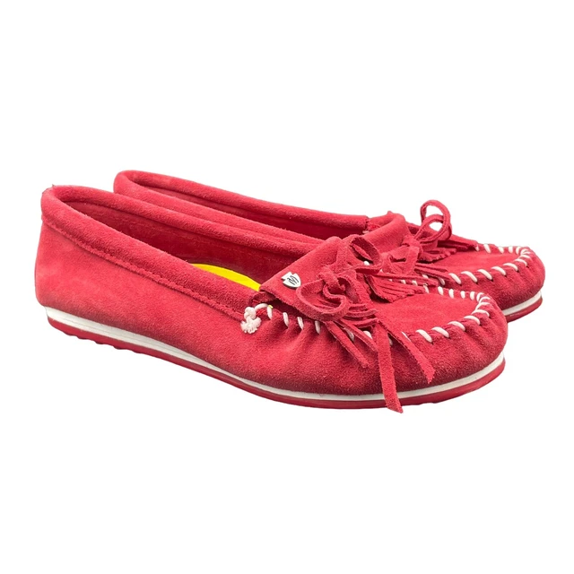 Minnetonka Moccasins Womens 10 Red Leather Kiltie Shoes Slip-On Flats Slipper Minnetonka Moccasins Womens 10 Red Leather Kiltie Shoes Slip-On Flats Slipper