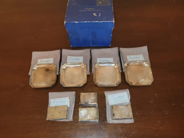 Cartier Vintage Sterling Silver Ashtrays & Match Boxes  8 Pc Set W/Box