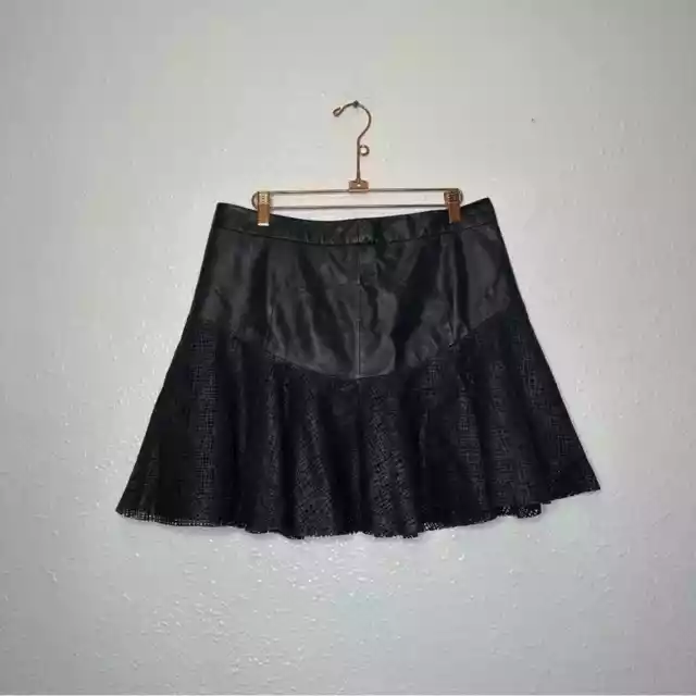 DEREK LAM 10 CROSBY Black Leather Perforated Laser Cut Short Flare Skirt Size 8 2