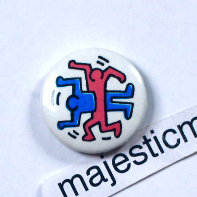 Original 1988 Keith Haring Pop Tienda Pin Botón De Insignia Nyc De Colección Raro