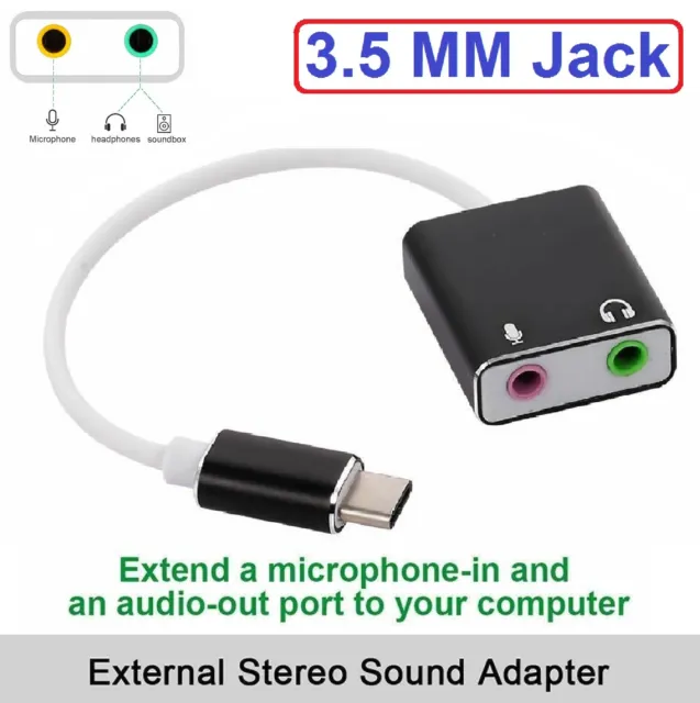 USB Type-C Sound Card to 3.5mm Audio Headphone Jack Adapter Microphone Laptop AU