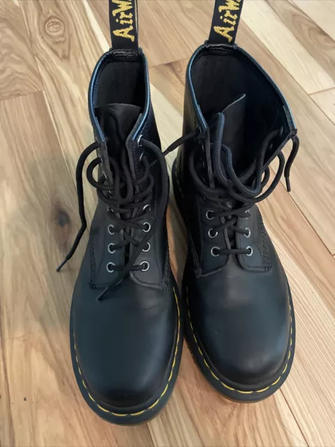 DR DOC MARTENS Air Wair Black 11822 Leather Combat Boots Mens Size 8 ...