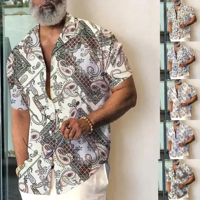 Camicia uomo hawaiana a maniche corte e stampa barocca per abbigliamento estivo