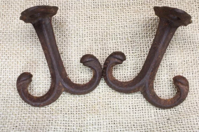 2 Old Coat Hooks Farmhouse Under Shelf Cup Hangers Rustic Iron Vintage 1880’s 2