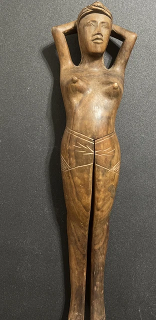 Vintage hand carved wooden naked lady nut cracker 13"