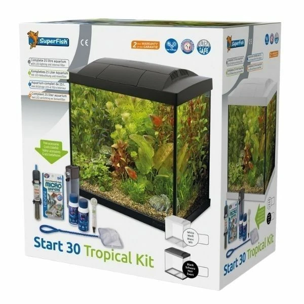 SuperFish Start Aquarium 30 50 70 Tropical Glass Fish Tank Kit Black or White 2
