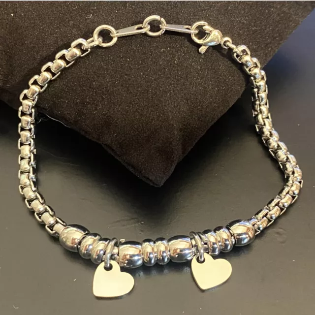 Bracciale con ciondoli cuore charms in acciaio inox da donna catena regolabile