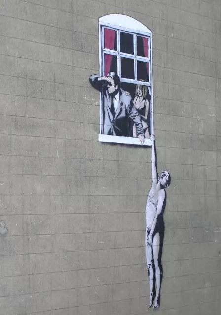 Banksy Well Hung Lover Naked Man Hanging Canvas Picture Print Wall Art #A498