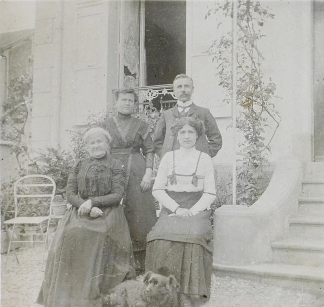 Famille France c1910 Photo Plaque de verre Stereo Vintage V34L2n