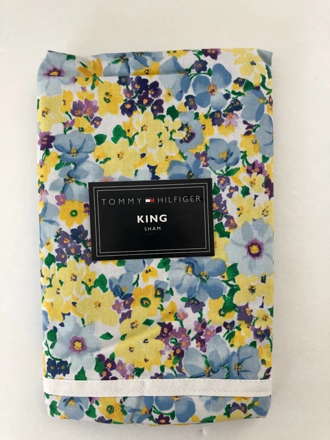 Tommy Hilfiger  2 KING SHAMS blue yellow purple floral BELINDA ~ NEW