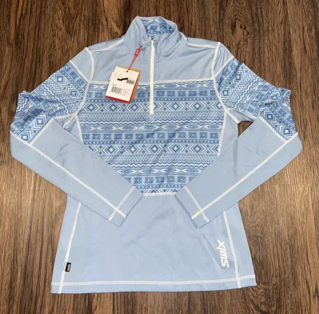 Swix Women's Size S Tista 1/2 Zip Long Sleeve UPF Cashmere Blue Prin