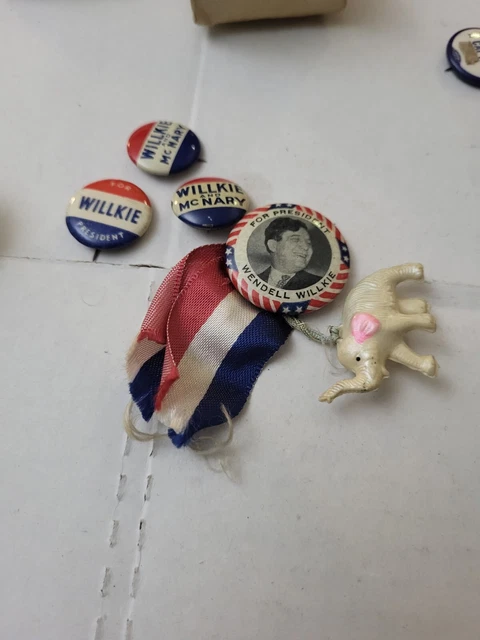 Rare 1940s Wendell Willkie for PRESIDENT ELEPHANT Ribbon Pinback   Medallion +3