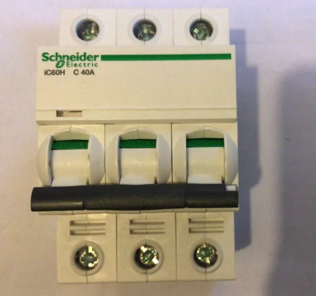 SCHNEIDER 40 AMP CURVE C 10kA TRIPLE POLE MCB CIRCUIT BREAKER A9F54340 IC60H