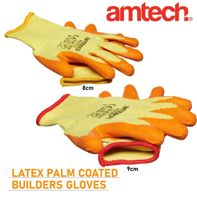 Amtech Latex Coated Safety Work Gloves Builders Gardening Mechanic Grip DIY