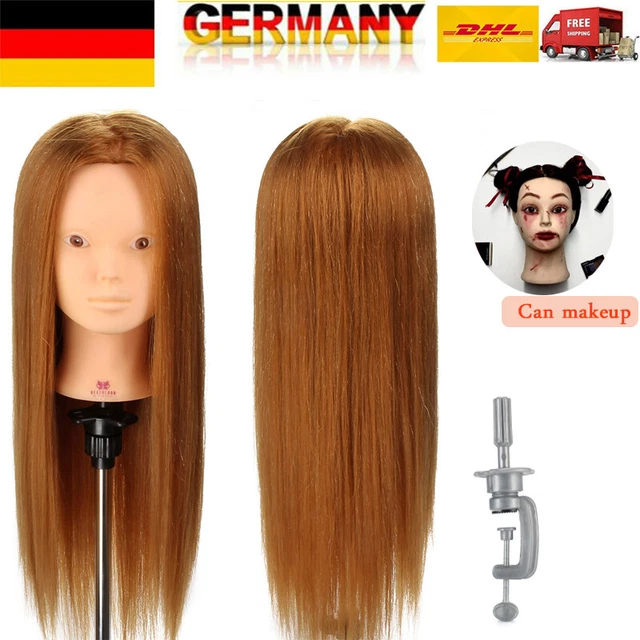 "Maquillaje 22\" 50% cabello real cabeza de ejercicio cabeza de peluquería cabeza de muñeca pinza de mesa nuevo