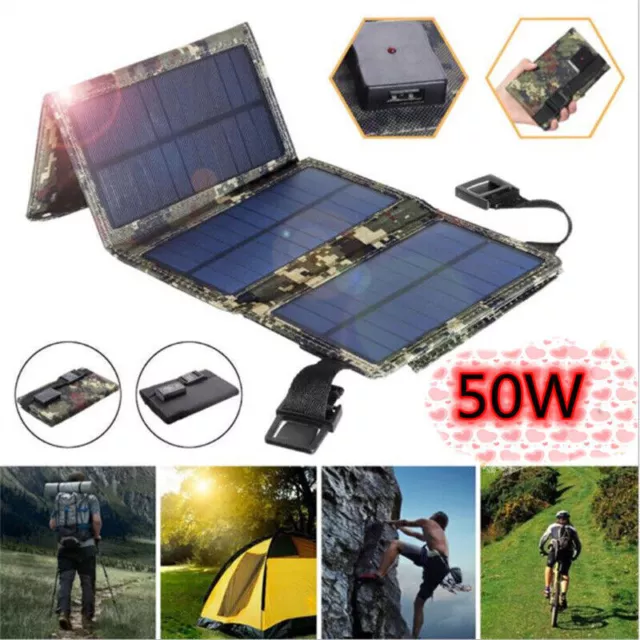 Panneau solaire USB 50W Pliant Camping Handking Chargeur de téléphone portable