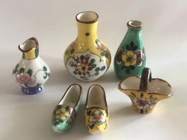 6 anciens objets Miniatures en porcelaine de Limoges vase sabot maison de poupée