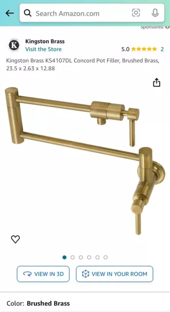 Kingston Brass KS4107DL Concord Pot Filler, Brushed Brass, 23.5 x 2.63 x 12.88