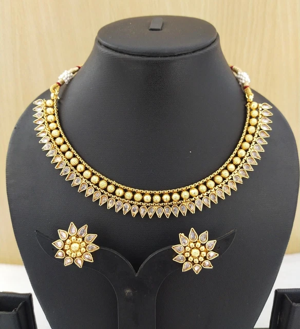 Ensemble Bijoux Bollywood Plaqué Or 22K – Collier Et Boucles D’oreilles, Style Indien Pour Mariage
