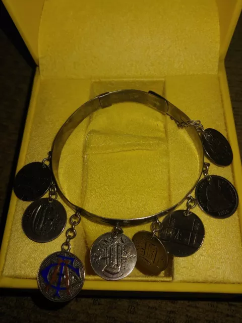 Antique Victorian Silver Love Token Coin Charm Bracelet Seated Liberty Dime 1875