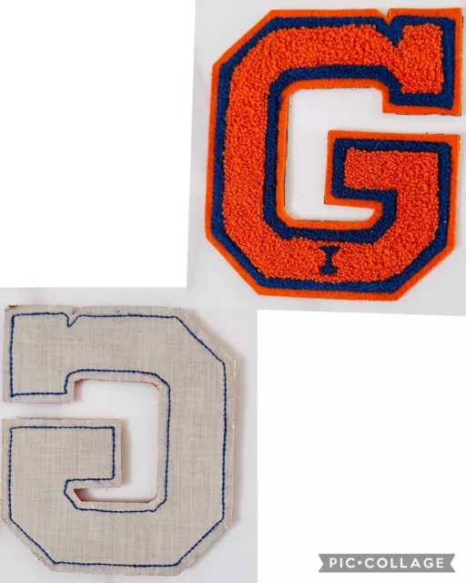 Vintage Orange Embroidered Chenille Varsity Letter G w/ Roman Numeral I