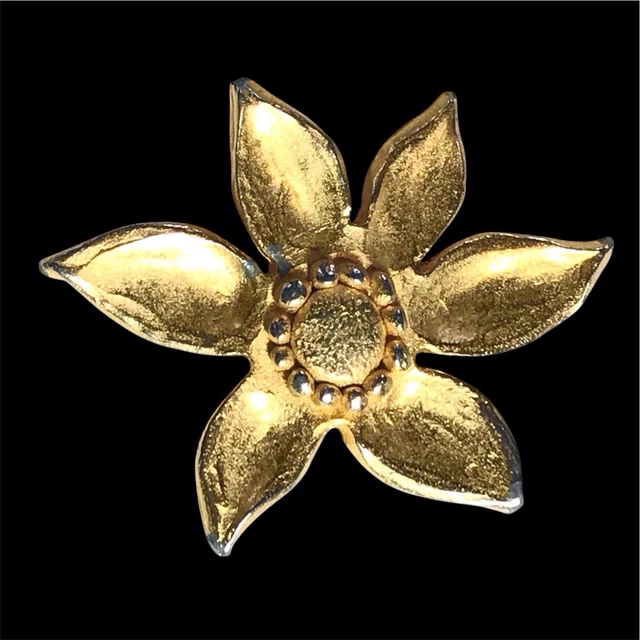 Ancienne Broche Peinture Miniature Fleurs Signée E B - Bijou Vintage En Laiton Et Verre