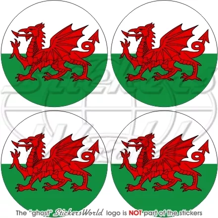 WALES Flag Roundel, Welsh Red Dragon of Cadwaladr CYMRU 50mm Stickers Decals x4