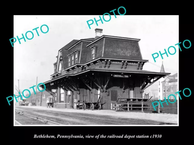 OLD LARGE HISTORIC PHOTO OF BETHLEHEM PENNSYLVANIA THE RAILROAD DEPOT c1930