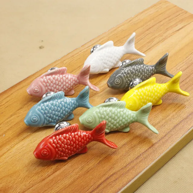 Unique Ceramic Cupboard Cabinet Knob Drawer Door Pull Handle Hardware Fish Shape