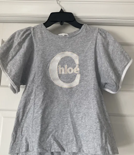 Chloe Girls Gray Logo Emroidery T shirt 100% Cotton Size 12