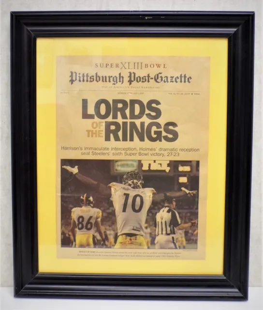 Original 2009 Pittsburgh Steelers Superbowl XLIII Framed Front Page Newspaper FO