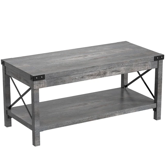 MODERN COFFEE TABLE Gray Rectangle Farmhouse Wood Tea Table for Living
