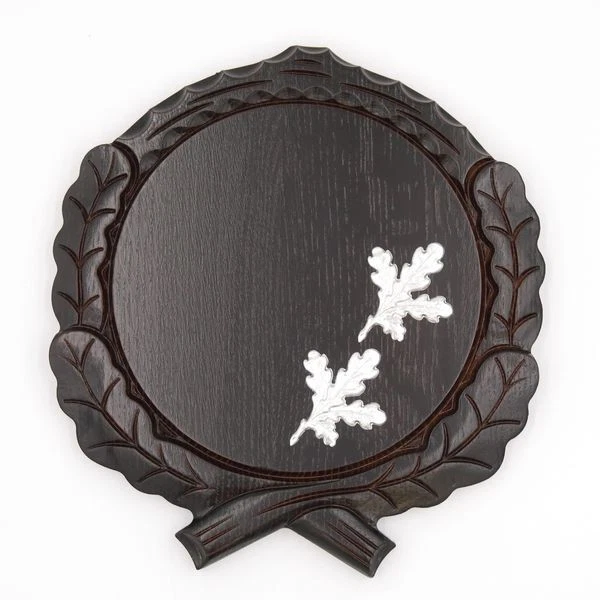 Placa de Jabalí Tallado Oscuro Af 19 CM Con 2 Stk Aluminio Hoja de Roble Portada