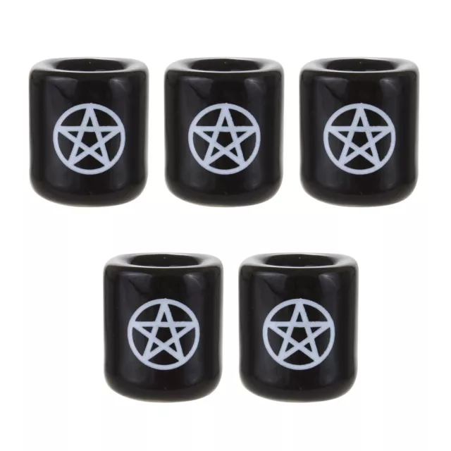 - 5 pcs Ceramic White Pentacle Chime Ritual Spell Candle Holder - Black