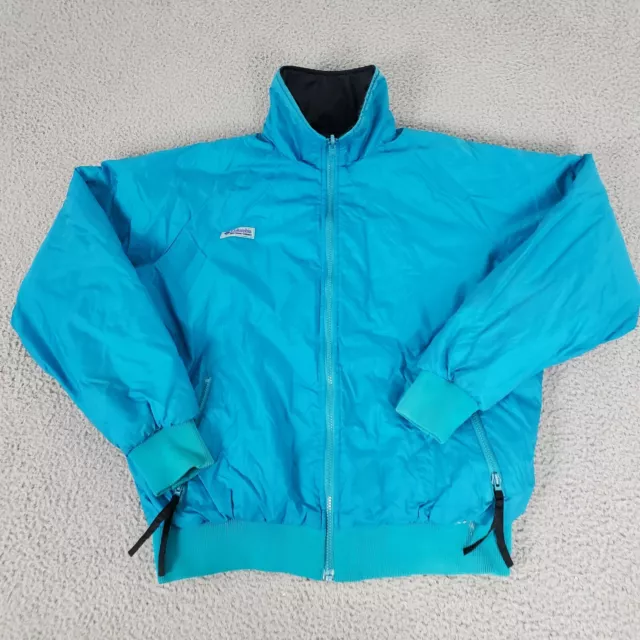 VINTAGE Columbia Jacket Women Large Blue Black Outdoors Soft Shell Reversible