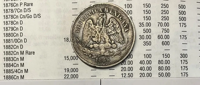 1886 Cn M 25 CENTAVOS CULIACAN MEXICO SILVER NICE DETAILS KM-406.2