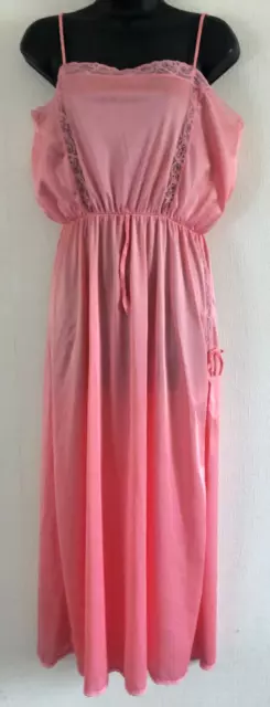 VINTAGE DEBENHAMS Silky Salmon Pink Nylon Nightdress Nightie Lingerie UK 12/14