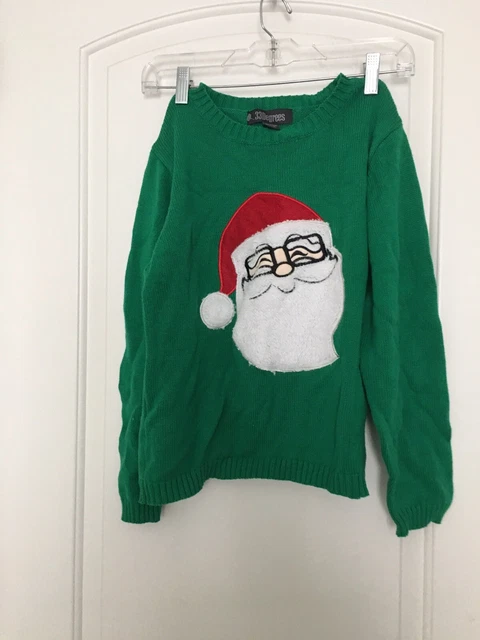 33 Degrees Boys Ugly Christmas Sweater Santa Claus Size 10/12 Green