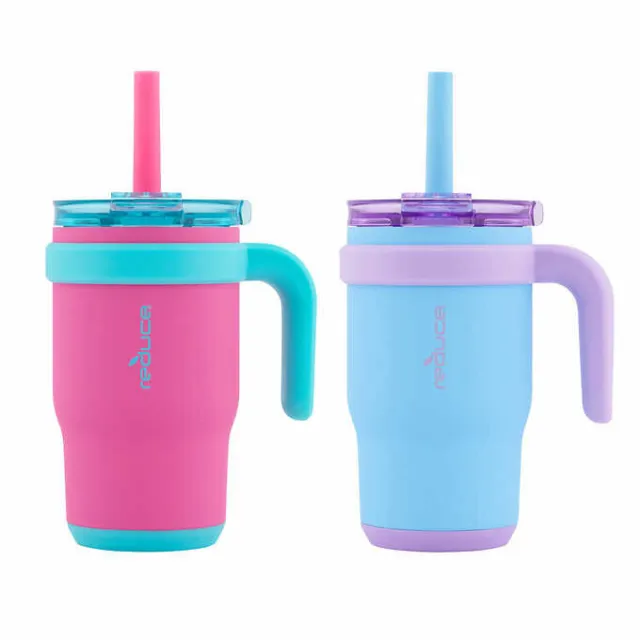 Reduce Coldee 14oz Stainless Steel Kids Tumblers with Handles, 2-pack NEW PINK