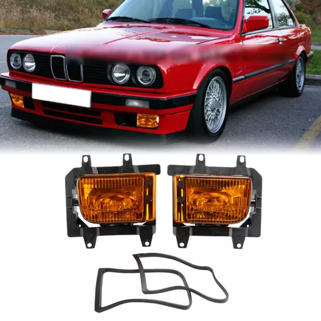 Front Bumper Yellow Fog Lights ABS Lens Kit For 85-93 BMW E30 3Series Sedan