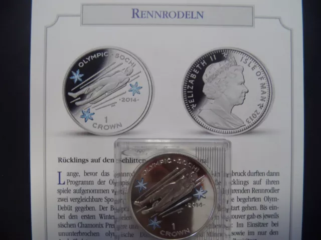 Isle of Man - 1 Crown - 2013 - Olympic Sochi - PP - 925 Silber - Rennrodeln