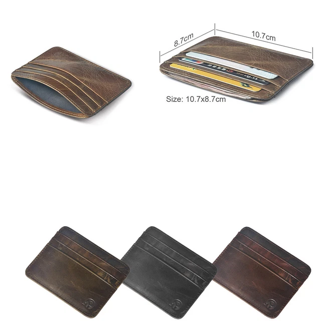 Mens Genuine Leather Black Flap Credit Card ID Holder Slim Bifold Wallet