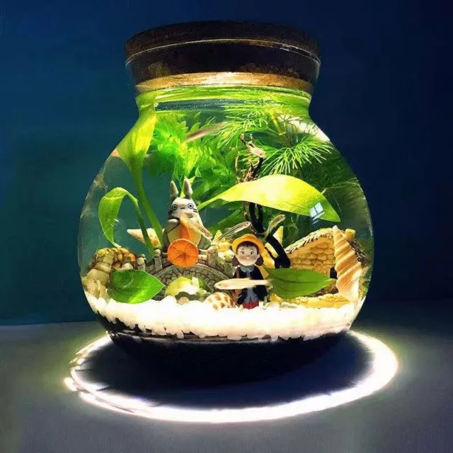 Mini Aquarium Fish Tank LED Lights Lamp Small Viewing Fish Glass Bottle Decor AU 3