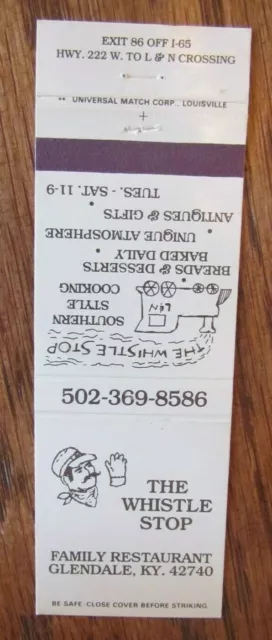Train On Matchbook Matchcover: Whistle Stop Restaurant (Glendale, Kentucky) -E25