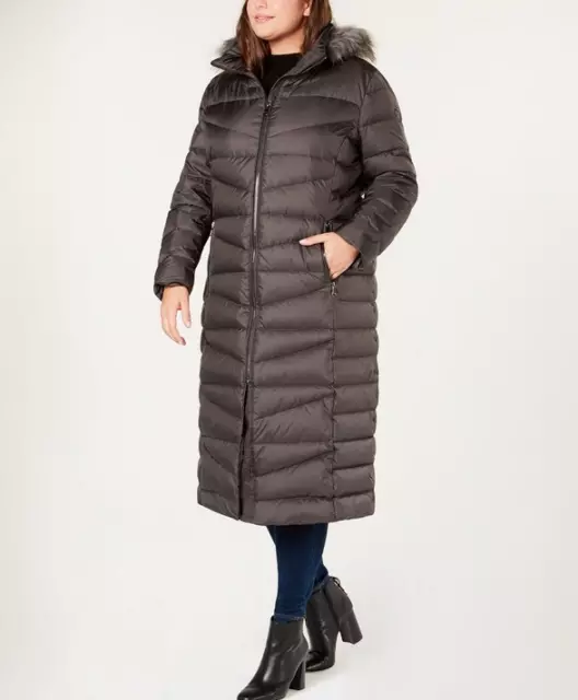 Calvin Klein Faux-Fur-Trim Hood Maxi Long Winter Coat Size Us Xxl 18-20 Rrp$500