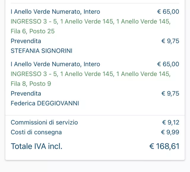 2 biglietti concerto ultimo Sansiro 23.07