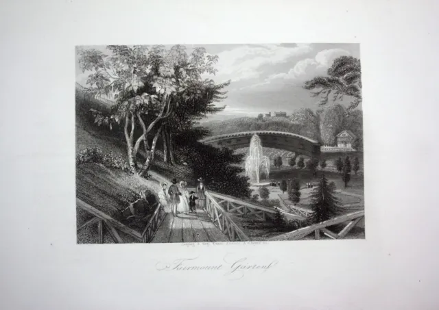 1850 - Fairmount gardens Philadelphia Pennsylvania USA engraving antique print