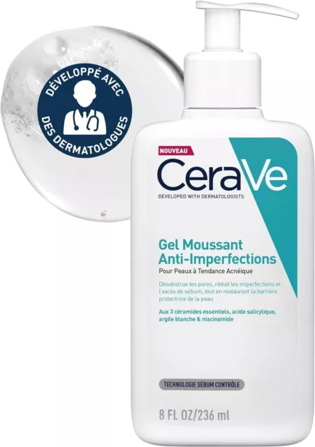 CeraVe Gel Moussant - 236 ML - Nettoyant Visage Purifiant à l’Acide Salicylique