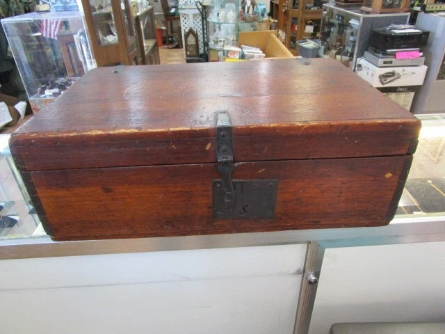 Antique Wood & Wrought Iron Stagecoach or Train Strong Box Hand Cut Dovetails