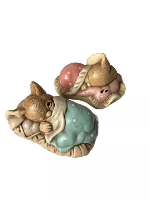 Vintage Pendelfin Stoneware Ornamental Rabbit Pair Peeps & Snuggle 4" Long